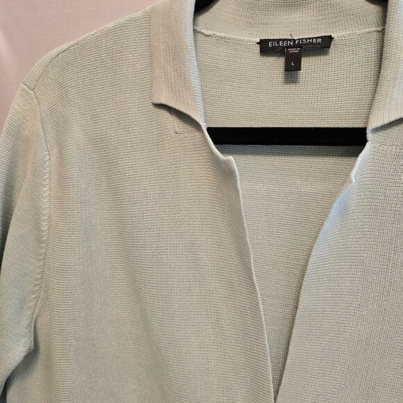 EILEEN FISHER SEAFOAM GREEN BLAZER CARDIGAN VNECK SILK COTTON BLEND TWO BUTTON - Picture 5 of 8